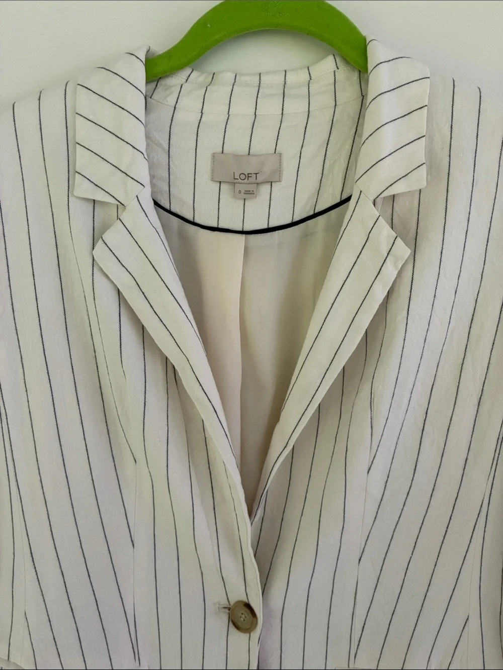 LOFT Cream Blazer with Navy Pinstripes